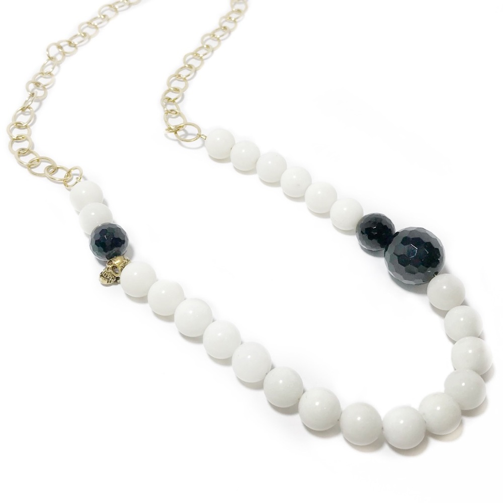 Glass Bead & Sterling Skull Asymmetric Necklace